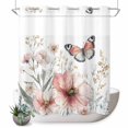 thumbnail image 1 of No Hook Shower Curtain with Built-in Rings - Pink Wildflower Butterfly Washable Waterproof Fabric Bathroom Curtains for Hotel,Rentals, 66 X 72 Inch Long , Rustic Watercolor Flowers, 1 of 9
