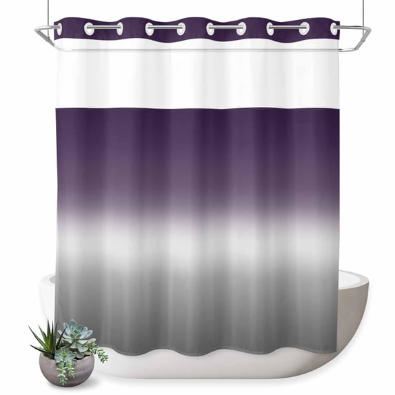 No Hook Shower Curtain with Built-in Rings - Purple Grey Gradient Washable Waterproof Fabric Bathroom Curtains for Hotel,Rentals, 72 X 72 Inch Long , Abstract Watercolors