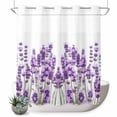 thumbnail image 1 of No Hook Shower Curtain with Built-in Rings - Purple Lavender Floral Washable Waterproof Fabric Bathroom Curtains for Hotel,Rentals, 66 X 72 Inch Long , Rustic Plants, 1 of 9