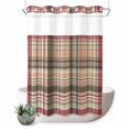 thumbnail image 1 of No Hook Shower Curtain with Built-in Rings - Red Brown Plaid Washable Waterproof Fabric Bathroom Curtains for Hotel,Rentals, 60 X 72 Inch Long , Country Farmhouse Checkered, 1 of 9