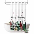 thumbnail image 1 of No Hook Shower Curtain with Built-in Rings - Red Green Plaid Christmas Tree Washable Waterproof Fabric Bathroom Curtains for Hotel,Rentals, Stall 36 X 78 Inch , White Winter, 1 of 9