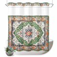 thumbnail image 1 of No Hook Shower Curtain with Built-in Rings - Retro Boho Washable Waterproof Fabric Bathroom Curtains for Hotel,Rentals, 72 X 78 Inch Long , Aztec Southwest Tribal Floral Pattern Green Orange, 1 of 9