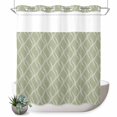 thumbnail image 1 of No Hook Shower Curtain with Built-in Rings - Sage Green Waves Striped Washable Waterproof Fabric Bathroom Curtains for Hotel,Rentals, 72 X 78 Inch Long , Abstract White Geometric Lines, 1 of 9