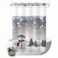 thumbnail image 1 of No Hook Shower Curtain with Built-in Rings - Snowman Christmas Washable Waterproof Fabric Bathroom Curtains for Hotel,Rentals, 72X 96 Inch Extra Long , Gray Winter Snow Scenery, 1 of 9
