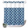 thumbnail image 1 of No Hook Shower Curtain with Built-in Rings - Steel Blue White Geometric Washable Waterproof Fabric Bathroom Curtains for Hotel,Rentals, 72 X 72 Inch Long , Minimalist Morocco Pattern, 1 of 9