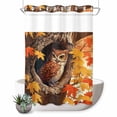 thumbnail image 1 of No Hook Shower Curtain with Built-in Rings - Thanksgiving Autumn Washable Waterproof Fabric Bathroom Curtains for Hotel,Rentals, 72 X 84 Inch Extra Long , Red Maple Leaves Owl Fire Orange, 1 of 9