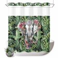 thumbnail image 1 of No Hook Shower Curtain with Built-in Rings - Tropical Botanical Washable Waterproof Fabric Bathroom Curtains for Hotel,Rentals, 72 X 72 Inch Long , Elephants Palm Leaves Floral Green Gray, 1 of 9