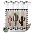 thumbnail image 1 of No Hook Shower Curtain with Built-in Rings - Tropical Cactus Washable Waterproof Fabric Bathroom Curtains for Hotel,Rentals, 66 X 72 Inch Long , Black Buffalo Check Plaid, 1 of 9