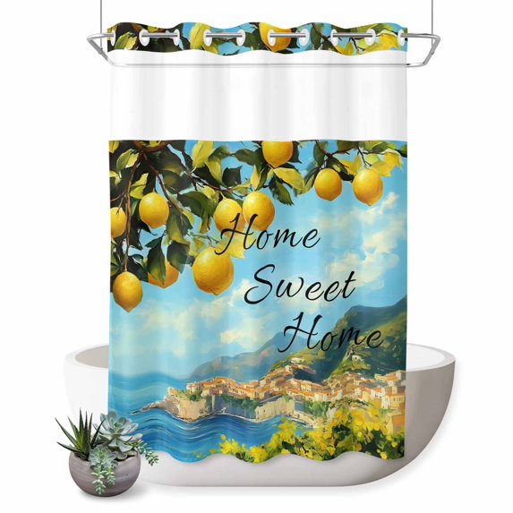 No Hook Shower Curtain with Built-in Rings - Tropical Ocean Lemon Washable Waterproof Fabric Bathroom Curtains for Hotel,Rentals, Stall 48 X 72 Inch , Home Sweet Home
