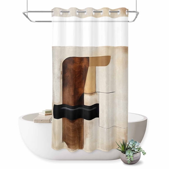 No Hook Shower Curtain with Built-in Rings - Vintage Brown Color Blocks Washable Waterproof Fabric Bathroom Curtains for Hotel,Rentals, Stall 36 X 72 Inch , Abstract Graffiti Art Modern