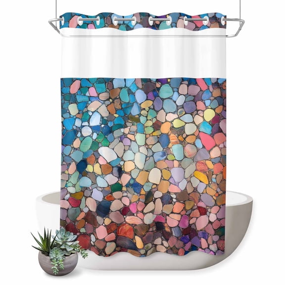 No Hook Shower Curtain with Built-in Rings - Water Stone Washable Waterproof Fabric Bathroom Curtains for Hotel,Rentals, 72 X 84 Inch Extra Long Oil Painting