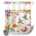 thumbnail image 1 of No Hook Shower Curtain with Built-in Rings - Watercolor Hummingbird Flowers Washable Waterproof Fabric Bathroom Curtains for Hotel,Rentals, 72 X 72 Inch Long , Retro Floral Leaf, 1 of 9