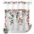 thumbnail image 1 of No Hook Shower Curtain with Built-in Rings - Watercolor Vintage Christmas Branch Washable Waterproof Fabric Bathroom Curtains for Hotel,Rentals, 66 X 72 Inch Long , Winter Holly Berry, 1 of 9