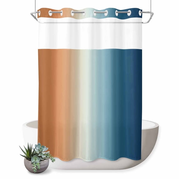 No Hook Shower Curtain, Burnt Orange Blue Ombre Shower Curtains for Bathroom with See Through Top Window, Abstract Modern Art Aesthetics Waterproof & Washable Bath Curtain 60"x72"
