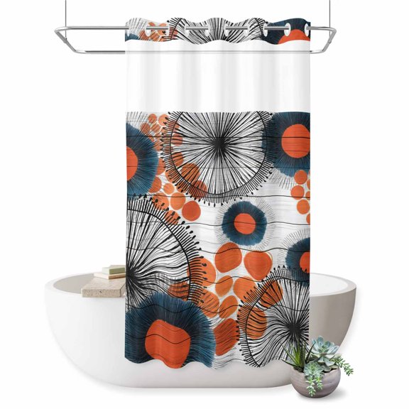 No Hook Shower Curtain Burnt Orange Dots Shower Curtain for Bathroom Bohemian Circle Lines Bath Curtains Waterproof Fabric with See Through Top Window for Spa Hotel 36x72 Inch