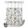 thumbnail image 1 of No Hook Shower Curtain, Coastal Nautical Shower Curtains for Bathroom with See Through Top Window, Beach Ocean Starfish Seashells Coral Waterproof & Washable Bath Curtain Stall 48"x72", 1 of 9