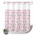 thumbnail image 1 of No Hook Shower Curtain, Easter Bunny Shower Curtains for Bathroom with See Through Top Window, Cute Rabbits Eggs Tulips Flowers Rustic Pink Waterproof & Washable Bath Curtain 66"x72", 1 of 9