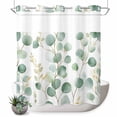 thumbnail image 1 of No Hook Shower Curtain, Eucalyptus Leaves Shower Curtains for Bathroom with See Through Top Window, Green Gold Spring Botanical Branch Waterproof & Washable Bath Curtain Standard 72"x72", 1 of 9