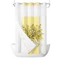 No Hook Shower Curtain, Eucalyptus Yellow Small Shower Curtains with Snap in Liner, Vintage Bottle Succulents Flower Stripe Waterproof Washable Fabric Bathroom Curtain Sets, 36" x 72"