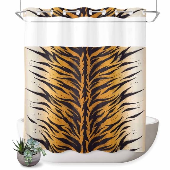 No Hook Shower Curtain Exotic Tiger Stripe Texture Shower Curtain for Bathroom Animal Skin Bath Curtains Waterproof Fabric with See Through Top Window for Spa Hotel 72x72 Inch