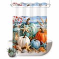 thumbnail image 1 of No Hook Shower Curtain, Fall Coastal Pumpkins Shower Curtains for Bathroom with See Through Top Window, Autumn Ocean Nautical Sea Waves Waterproof & Washable Bath Curtain Extra Long 72"x96", 1 of 9