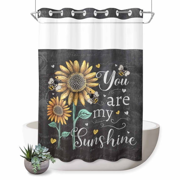 No Hook Shower Curtain, Farmhouse Sunflowers Shower Curtains for Bathroom with See Through Top Window, Summer Floral My Sunshine Vintage Waterproof & Washable Bath Curtain 60"x72"