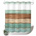 thumbnail image 1 of No Hook Shower Curtain, Farmhouse Teal Blue Brown Shower Curtains for Bathroom with See Through Top Window, Vintage Wooden Striped Waterproof & Washable Bath Curtain Long 72"x78", 1 of 9
