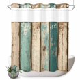 thumbnail image 1 of No Hook Shower Curtain, Farmhouse Teal Brown Shower Curtains for Bathroom with See Through Top Window, Vintage Retro Ombre Wooden Waterproof & Washable Bath Curtain 66"x72", 1 of 9