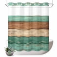 thumbnail image 1 of No Hook Shower Curtain, Farmhouse Teal Brown Shower Curtains for Bathroom with See Through Top Window, Vintage Wooden Striped Waterproof & Washable Bath Curtain Standard 72"x72", 1 of 9