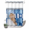 thumbnail image 1 of No Hook Shower Curtain, Funny Cat Shower Curtains for Bathroom with See Through Top Window, Cute Art Modern Lovely Animals on Showering Blue Waterproof & Washable Bath Curtain 60"x72", 1 of 9