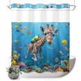 thumbnail image 1 of No Hook Shower Curtain, Funny Diving Giraffe Shower Curtains for Bathroom with See Through Top Window, Ocean Coastal Coral Fish Marine Life Waterproof & Washable Bath Curtain Long 72"x78", 1 of 9