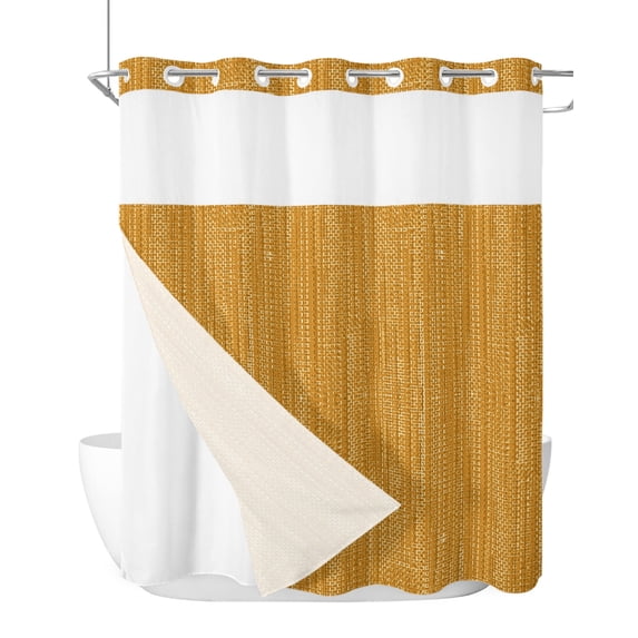 No Hook Shower Curtain, Ginger Yellow Standard Shower Curtains with Snap in Liner, Modern Simple Solid Color Pattern Waterproof Washable Fabric Bathroom Curtain Set, 66" x 72"