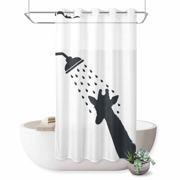 No Hook Shower Curtain, Giraffe Showering Shower Curtains for Bathroom with See Through Top Window, Modern Abstract Art Funny Animals Waterproof & Washable Bath Curtain Stand Up Stall 36"x72"