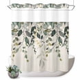 thumbnail image 1 of No Hook Shower Curtain, Green Eucalyptus Shower Curtains for Bathroom with See Through Top Window, Farmhouse Weeping Leaves on Linen Waterproof & Washable Bath Curtain 66"x72", 1 of 9