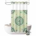 thumbnail image 1 of No Hook Shower Curtain, Green Floral Shower Curtains for Bathroom with See Through Top Window, round Floral Ethnic Abstract Patterned Waterproof & Washable Bath Curtain Small Stall 36"x78", 1 of 9