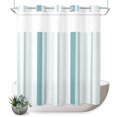 thumbnail image 1 of No Hook Shower Curtain, Green Simple Lines Shower Curtains for Bathroom with See Through Top Window, Modern Minimalist Stripes Pattern Waterproof & Washable Bath Curtain Long 72"x78", 1 of 9