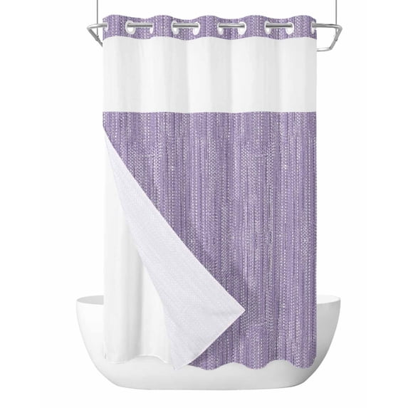 No Hook Shower Curtain, Lavender Purple Small Shower Curtains with Snap in Liner, Modern Simple Solid Color Linen Texture Boho Waterproof Washable Fabric Bathroom Curtain Set, 36" x 72"