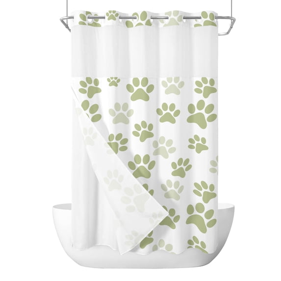 No Hook Shower Curtain, Light Green Dog Paw Prints Stall Bathroom ...