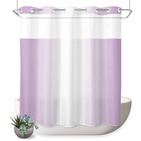 No Hook Shower Curtain, Light Purple Ombre Shower Curtains for Bathroom with See Through Top Window, Modern Gradient Abstract Art Waterproof & Washable Bath Curtain Standard 72"x72"