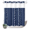 thumbnail image 1 of No Hook Shower Curtain, Modern Simple Lines Shower Curtains for Bathroom with See Through Top Window, Rustic Leaf Vertical Stripes Navy Blue Waterproof & Washable Bath Curtain Standard 72"x72", 1 of 9
