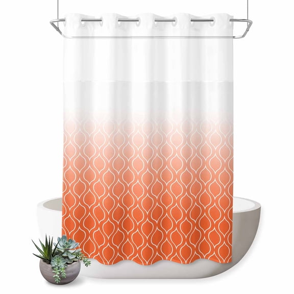 No Hook Shower Curtain, Morocco Orange Shower Curtains for Bathroom with See Through Top Window, Modern Geometric Gradient Simple Waterproof & Washable Bath Curtain 60"x72"