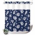 thumbnail image 1 of No Hook Shower Curtain, Navy Blue Coastal Shower Curtains for Bathroom with See Through Top Window, Nautical Starfish Coral Shell Summer Ocean Waterproof & Washable Bath Curtain Long 72"x78", 1 of 9