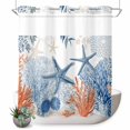 thumbnail image 1 of No Hook Shower Curtain, Navy Blue Coastal Shower Curtains for Bathroom with See Through Top Window, Nautical Summer Beach Coral Starfish Ocean Waterproof & Washable Bath Curtain Long 72"x78", 1 of 9