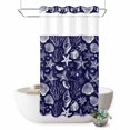 thumbnail image 1 of No Hook Shower Curtain, Navy Blue Coastal Shower Curtains for Bathroom with See Through Top Window, Summer Beach Ocean Coral Shell Starfish Waterproof & Washable Bath Curtain Stand Up Stall 36"x72", 1 of 9