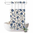 thumbnail image 1 of No Hook Shower Curtain, Navy Blue Floral Shower Curtains for Bathroom with See Through Top Window, Spring Vintage Blossom Botanical Waterproof & Washable Bath Curtain Stand Up Stall 36"x72", 1 of 9
