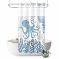 thumbnail image 1 of No Hook Shower Curtain, Navy Blue Octopus Coastal Shower Curtains for Bathroom with See Through Top Window, Nautical Coral Starfish Waterproof & Washable Bath Curtain Stand Up Stall 36"x72", 1 of 9