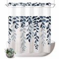 thumbnail image 1 of No Hook Shower Curtain, Navy Blue Ombre Botanical Shower Curtains for Bathroom with See Through Top Window, Watercolor Pastoral Leaf Rustic Waterproof & Washable Bath Curtain 66"x72", 1 of 9