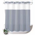 thumbnail image 1 of No Hook Shower Curtain, Navy Blue Vertical Striped Shower Curtains for Bathroom with See Through Top Window, Farmhouse Thin Line Stripes Waterproof & Washable Bath Curtain Long 72"x78", 1 of 9