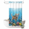 thumbnail image 1 of No Hook Shower Curtain, Ocean Diving Cat Shower Curtains for Bathroom with See Through Top Window, Coastal Coral Fish Marine Life Waterproof & Washable Bath Curtain Narrow 54"x78", 1 of 9