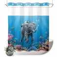thumbnail image 1 of No Hook Shower Curtain, Ocean Diving Elephant Shower Curtains for Bathroom with See Through Top Window, Blue Coastal Coral Fish Marine Life Waterproof & Washable Bath Curtain Long 72"x78", 1 of 9